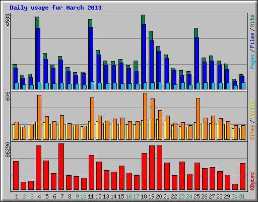 Daily usage for March 2013