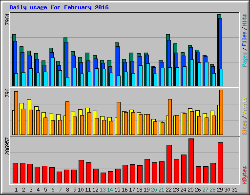 Daily usage for February 2016